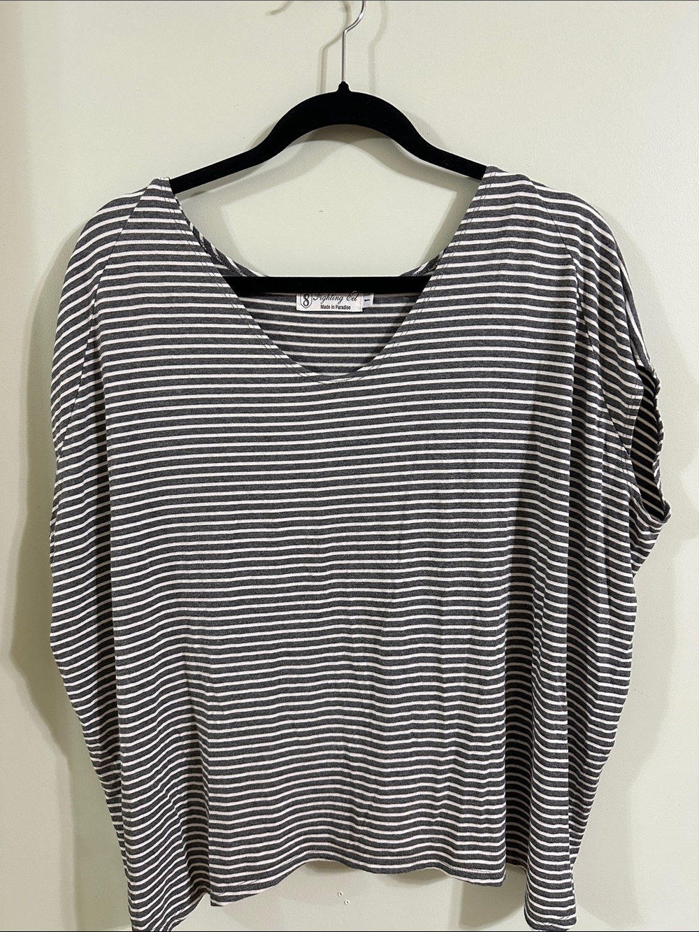 Fighting Eel Gray & White Striped V-Neck Top